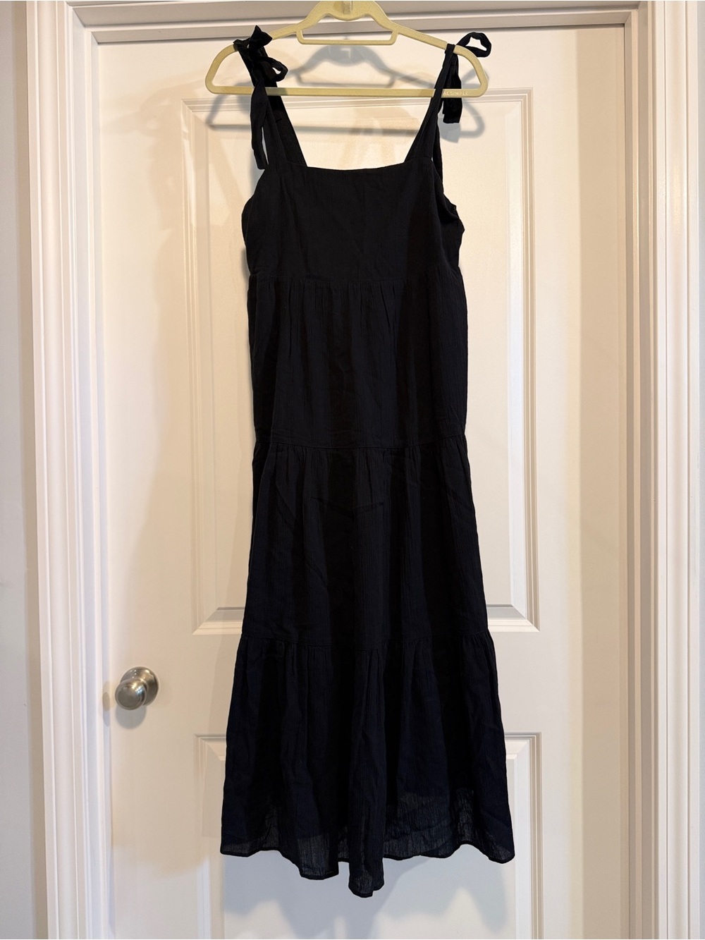 Madewell Black Tiered Tie Shoulder Midi Dress M
